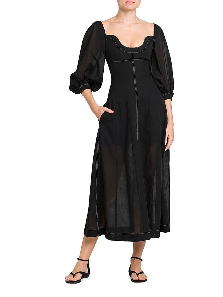 PHILOSOPHY di LORENZO SERAFINI Topstitched Puff-Sleeve Bustier Maxi Dress 3