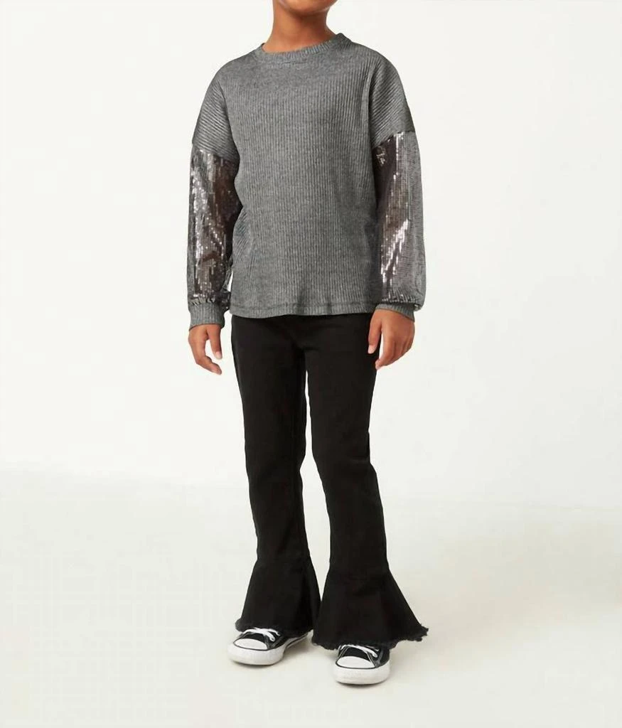 Hayden Girls Hayden Girls - Sequin Sleeve Metallic Rib Long Sleeve Top 1
