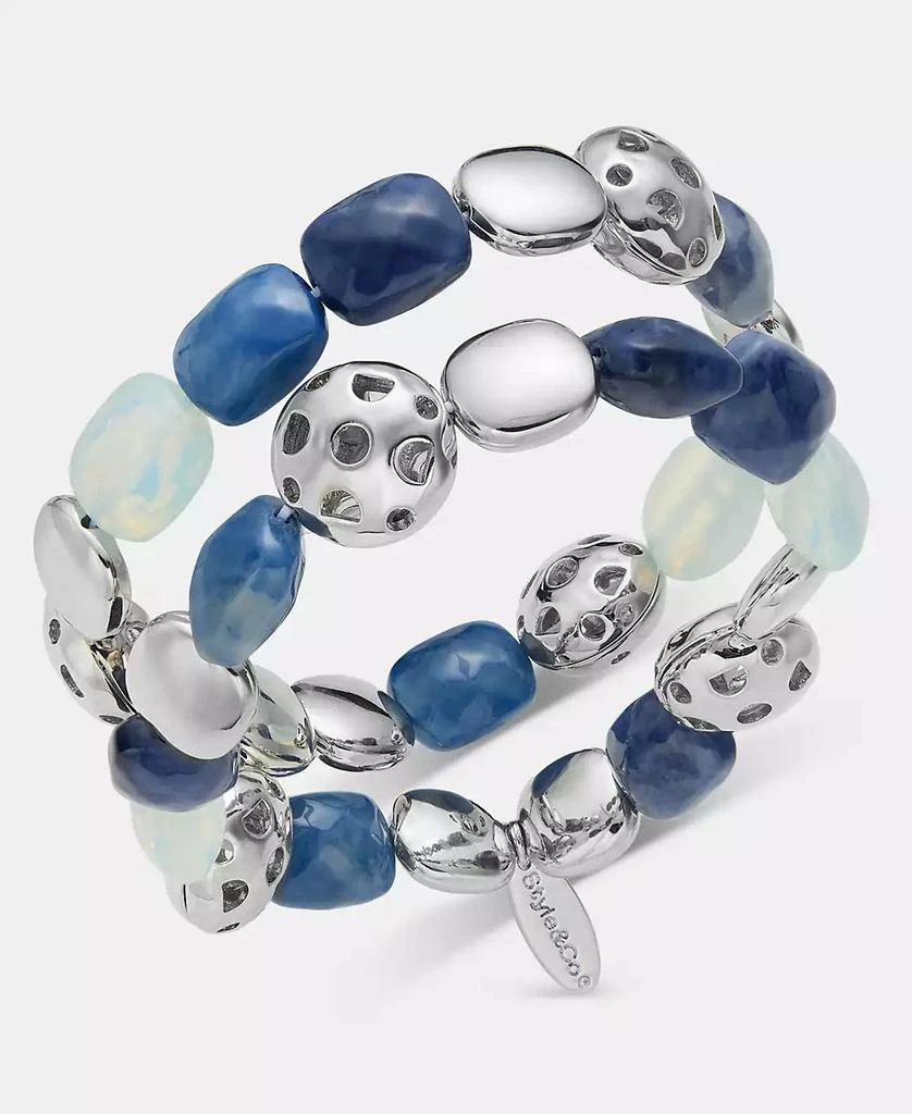 Style & Co Silver-Tone Two-Row Beaded Stretch Bracelet, Macy's Exclusive