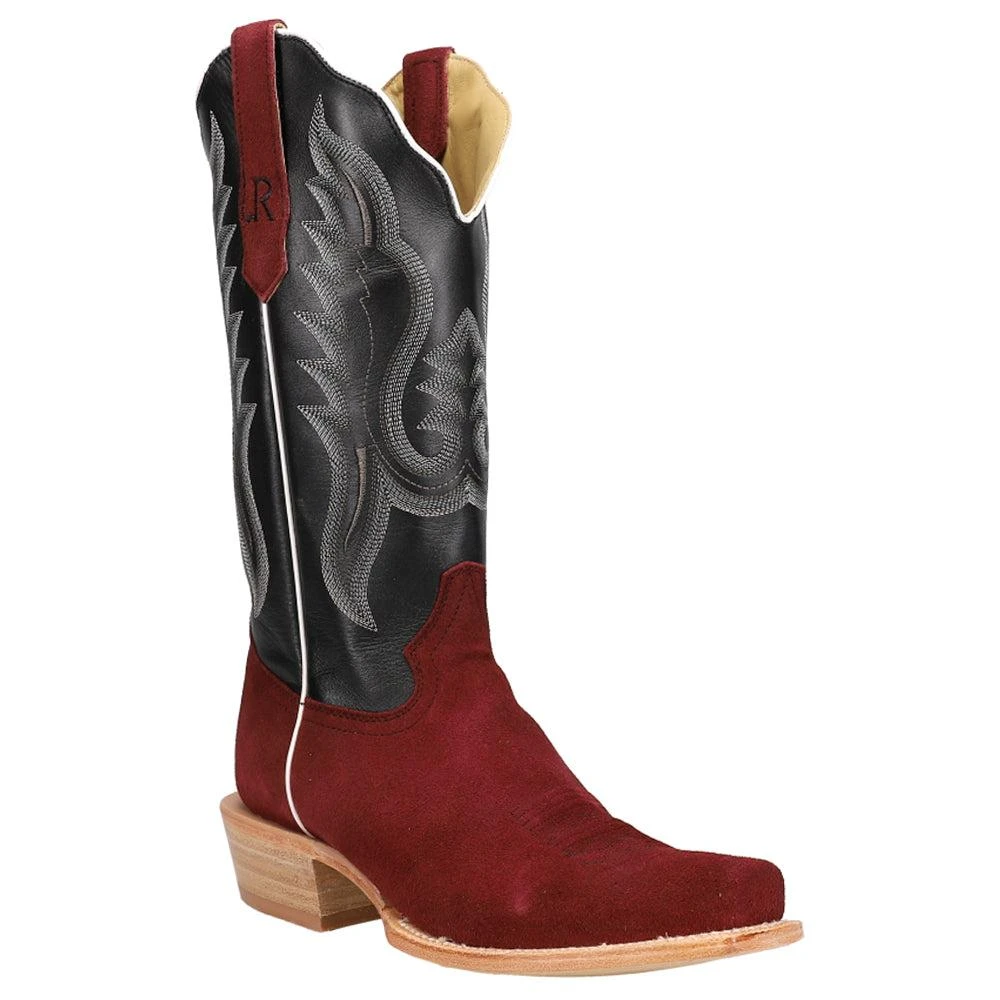 R. Watson Boots Rhubarb Rough Out Embroidered Square Toe Cowboy Boots 2