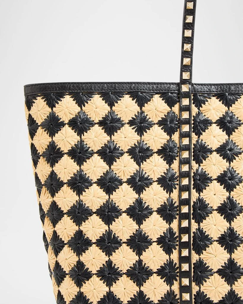 Valentino Rockstud Embroidered Raffia Shopping Tote Bag 6