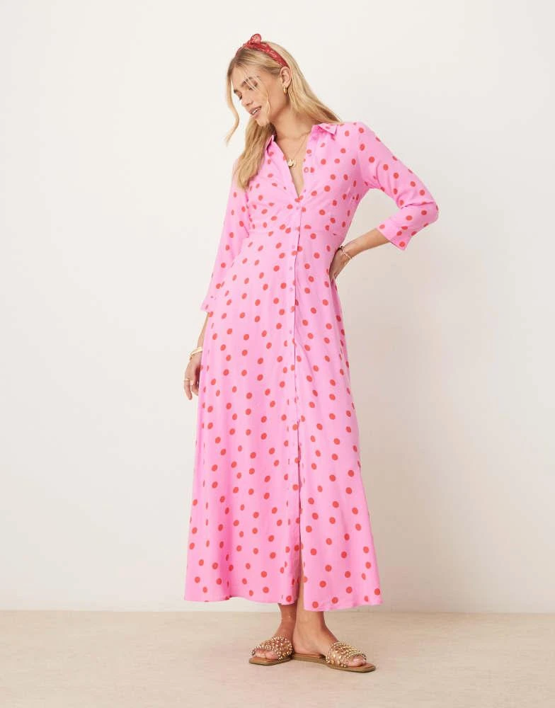 YAS maxi shirt dress in pink and red polka dot print  On Sale Now with Up  to 35% Off | Discover Exclusive Deals & Savings at BeyondStyle  Authentic  YAS Home|women