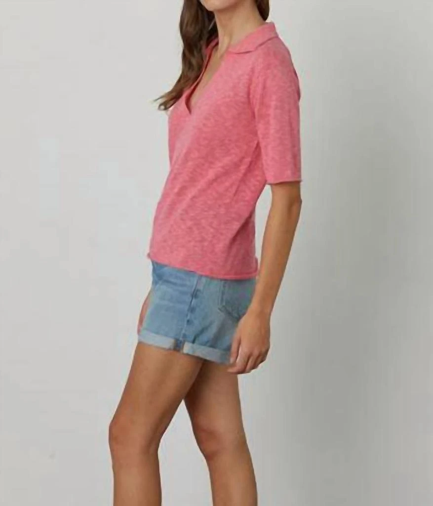 Velvet by Graham & Spencer Velvet Linen Polo Torie Top In Rose 2
