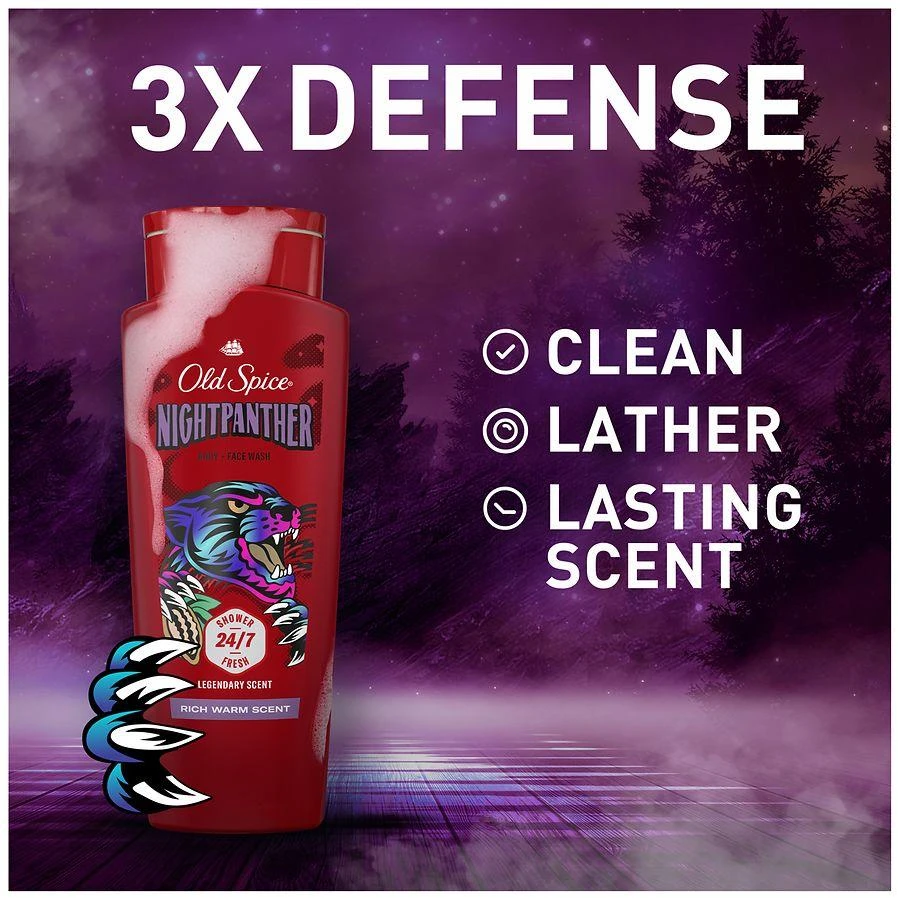 Old Spice Cleansing Body Wash for Men, 24/7 Shower Clean, 2 in 1 Face and Body Wash Rich Lather, Nightpanther, Rich Warm Scent 3