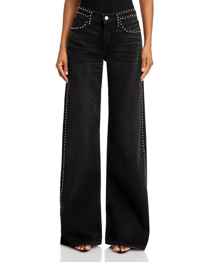 Re/Done Studded Mid Rise Wide Leg Jeans in Crafted Black 7