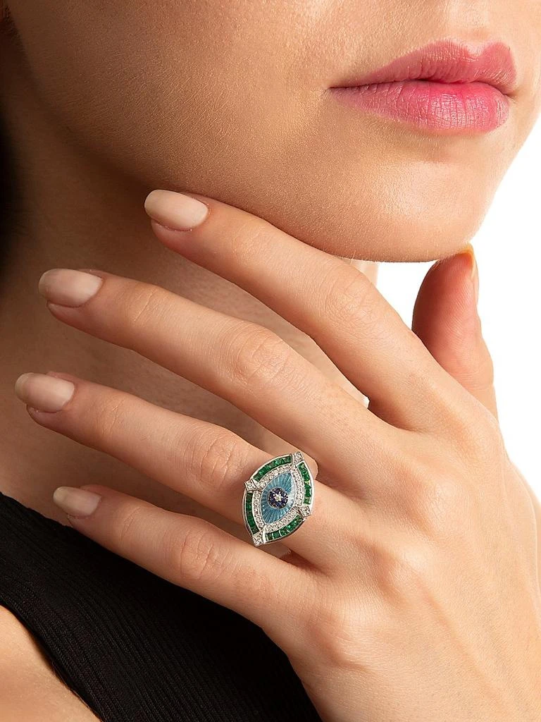 Melis Goral Guardian 14K White Gold, Diamond, Tsavorite & Blue Sapphire Ring 2