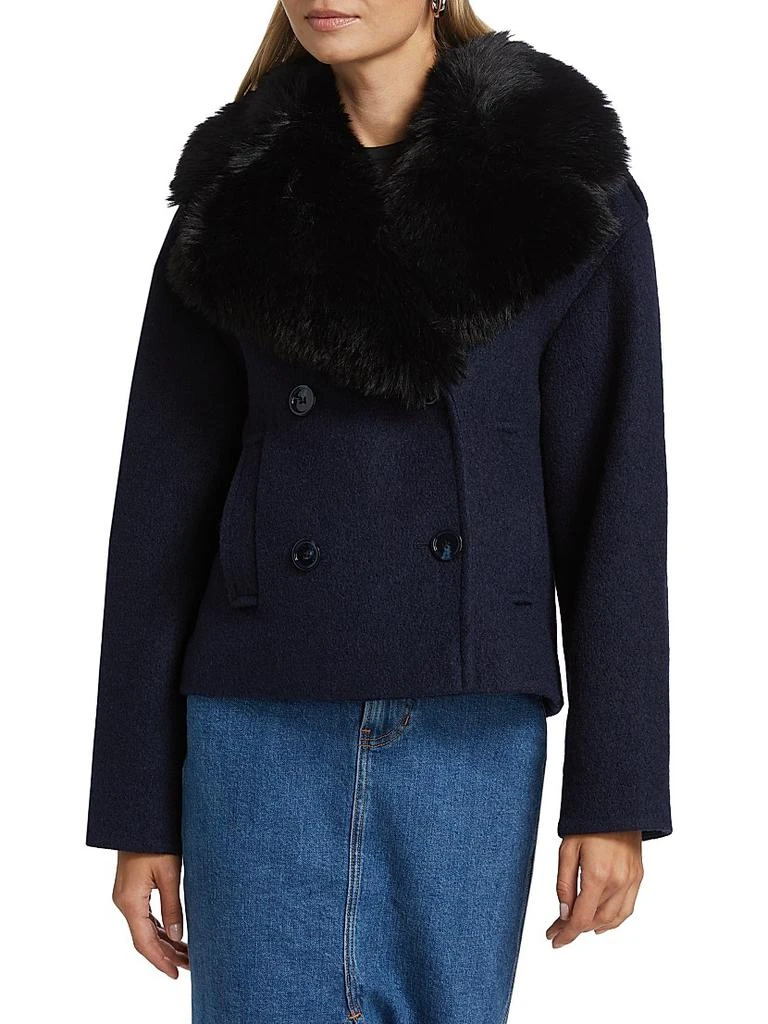 Mercer Collective Georgia Faux Fur Collar Double-Breasted Peacoat 3