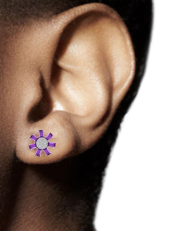 HUEB Bestow 18K White Gold, Violet Amethyst & Diamond Stud Earrings