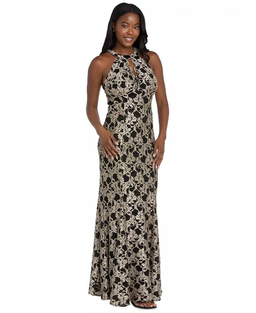 R & M Richards Women's Long Lace Scalloped Bodice Dress - Gold/Black - 6 R & M Richards Women's Long Lace Scalloped Bodice Dress - Gold/Black - 6