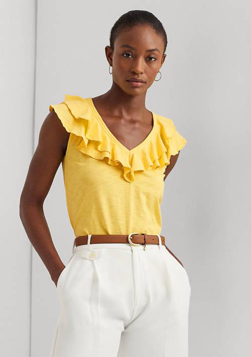 Ralph Lauren Ralph Lauren Ruffle Trim Slub Jersey Sleeveless T Shirt