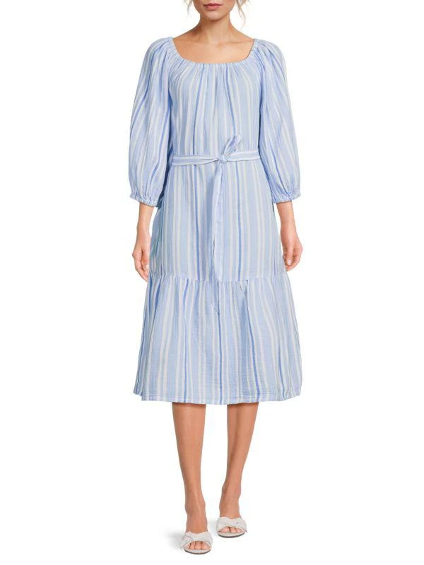 Tommy Bahama Villa Solstice Striped Tie Waist Midi Dress 1
