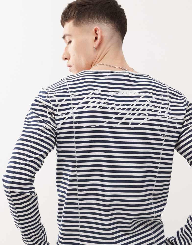 Cheap Monday Cheap Monday x Landon Barker long sleeve t-shirt with back print in black and white stripe