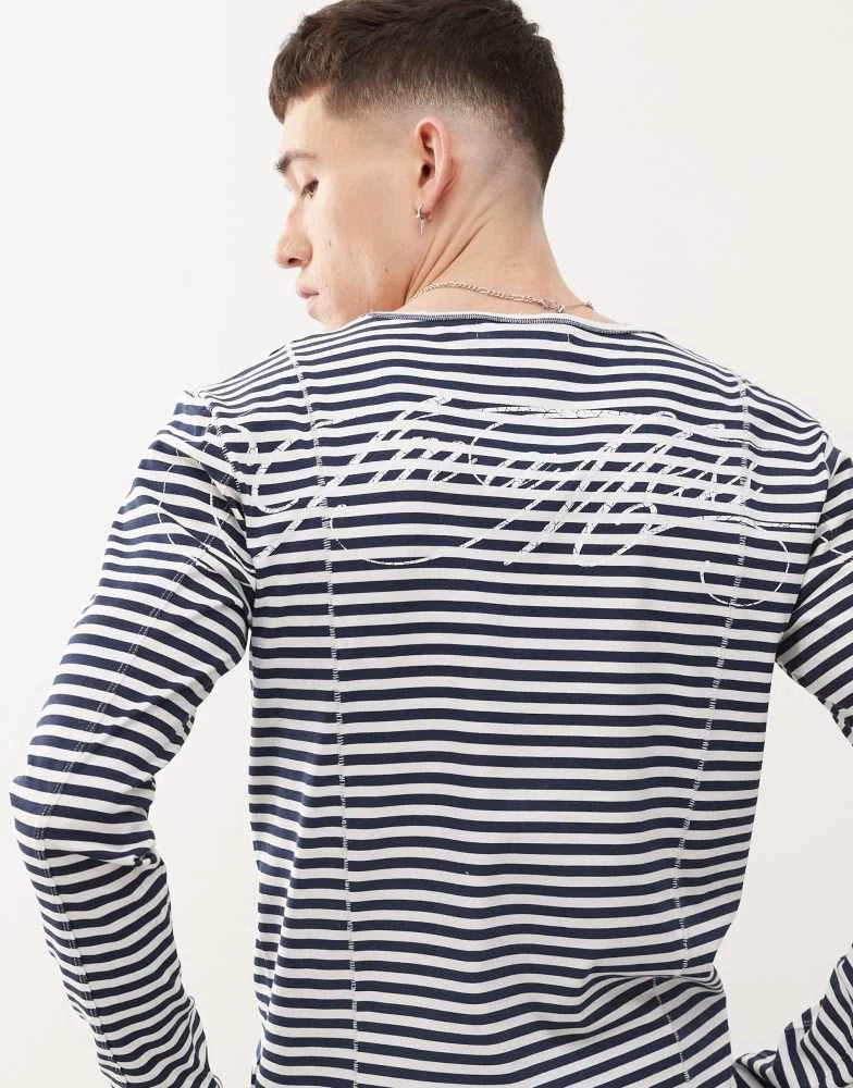 Cheap Monday Cheap Monday x Landon Barker long sleeve t-shirt with back print in black and white stripe 2