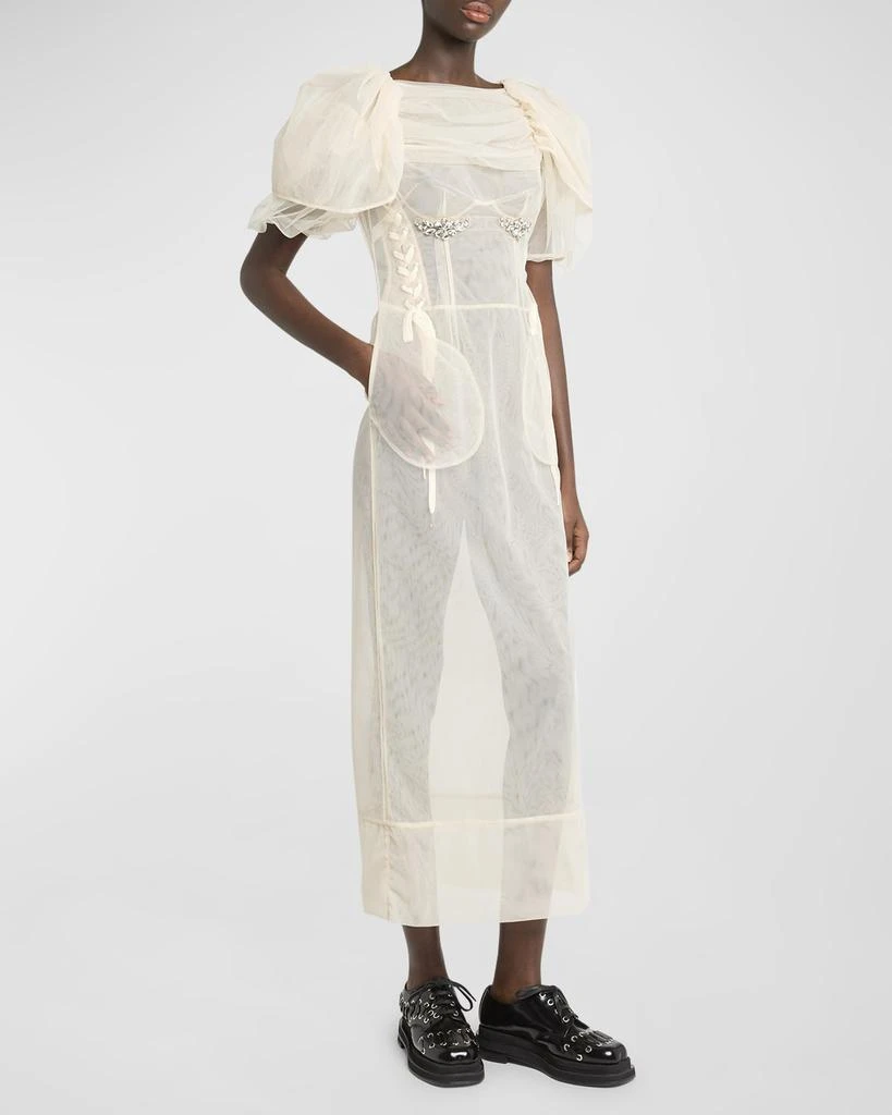 Simone Rocha Crystal Petal-Sleeve Laced Corset Midi Dress 3