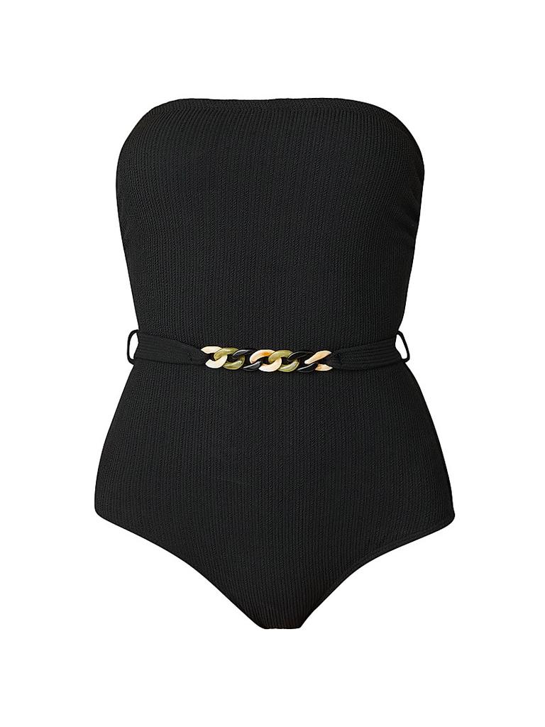 Shoshanna Belted Rib-Knit One-Piece Swimsuit