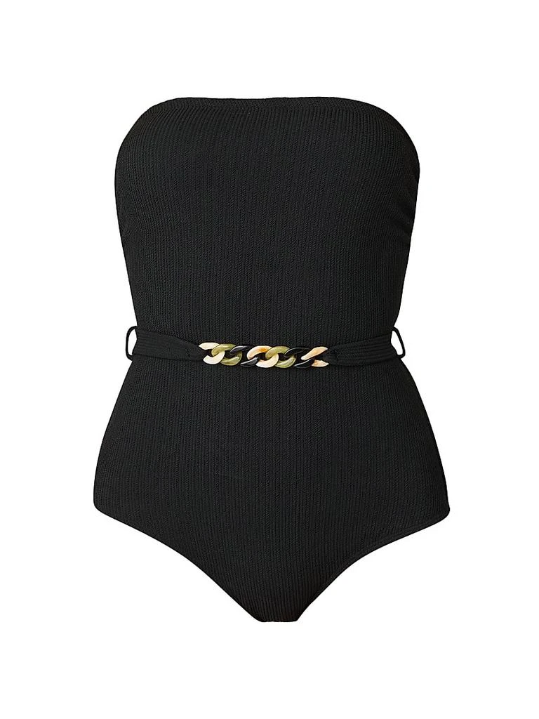 Shoshanna Belted Rib-Knit One-Piece Swimsuit 1
