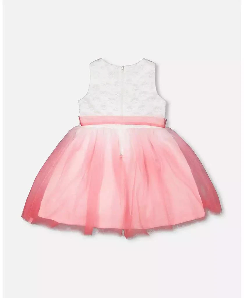 Deux par Deux Big Girls Bi-Material Pleated Mesh Dress White and Pink 4