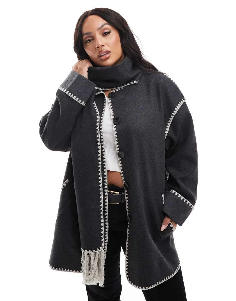 ONLY Curve scallop edge scarf coat in dark grey – On Sale Now with