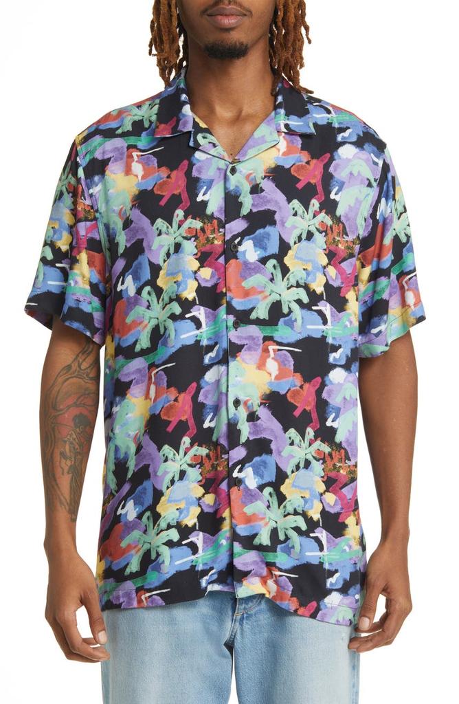 Topman Paintbrush Print Short Sleeve Camp Shirt
