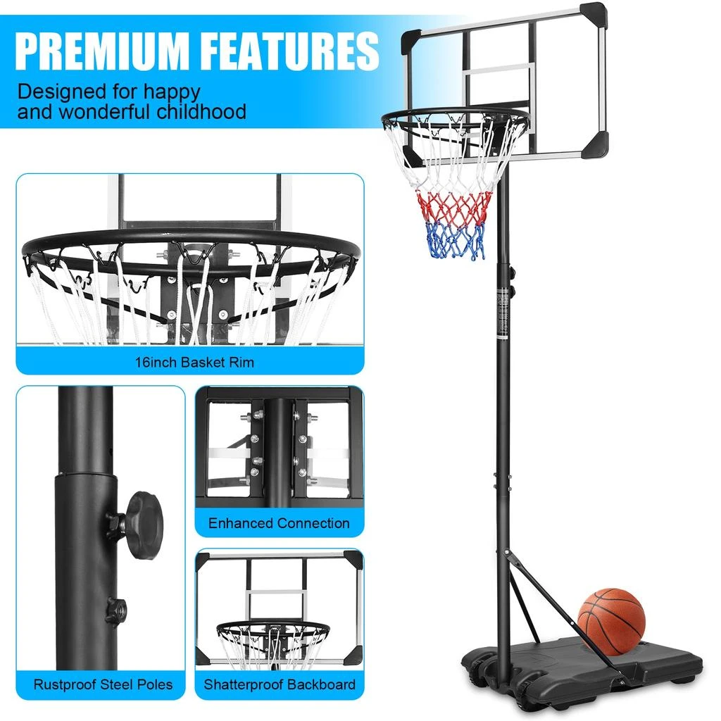 Streamdale Furniture Streamdale Basketball Goal Portable Basketball Hoop Indoor Outdoor Basketball Stand 5.6-7ft Adjustable 28in Backboard with Wheels 4