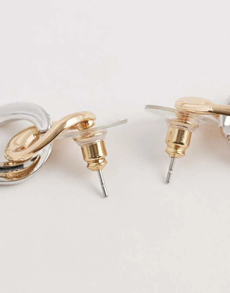 DesignB London DesignB London mixed metal linked hoop stud earrings in gold and silver 3