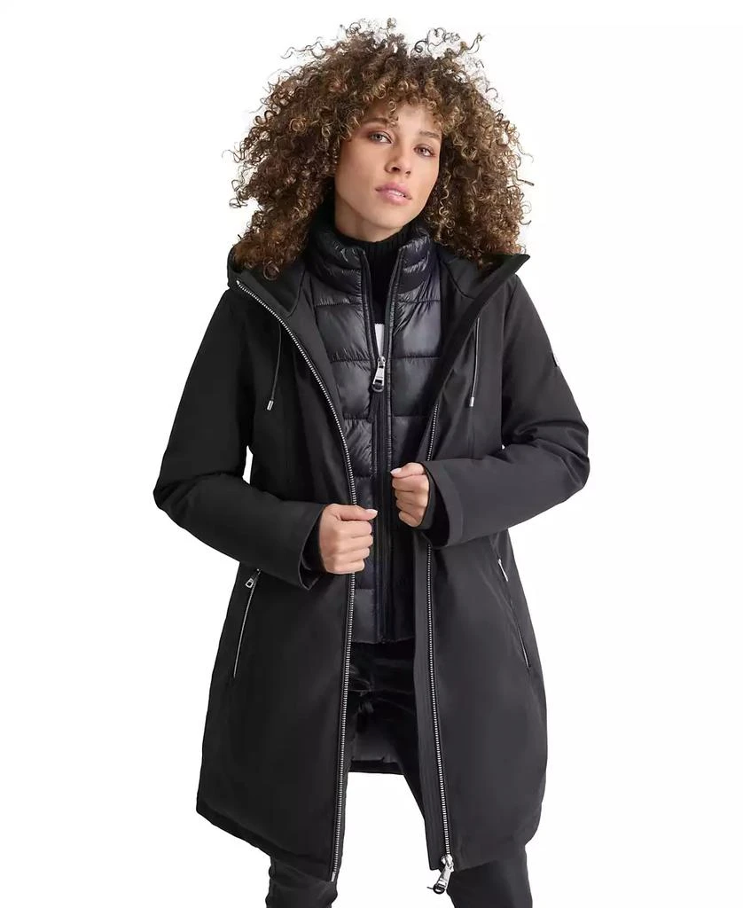 DKNY Womens Hooded Bibbed Zip-Front Puffer Coat 5