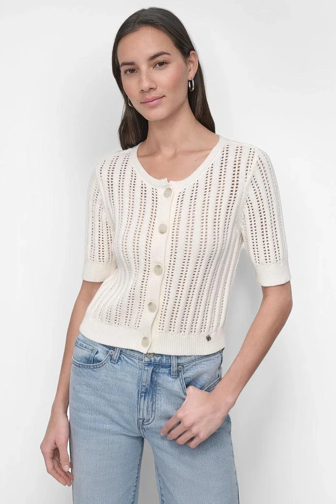 DKNY CABLE POINTELLE KNIT CARDIGAN 1