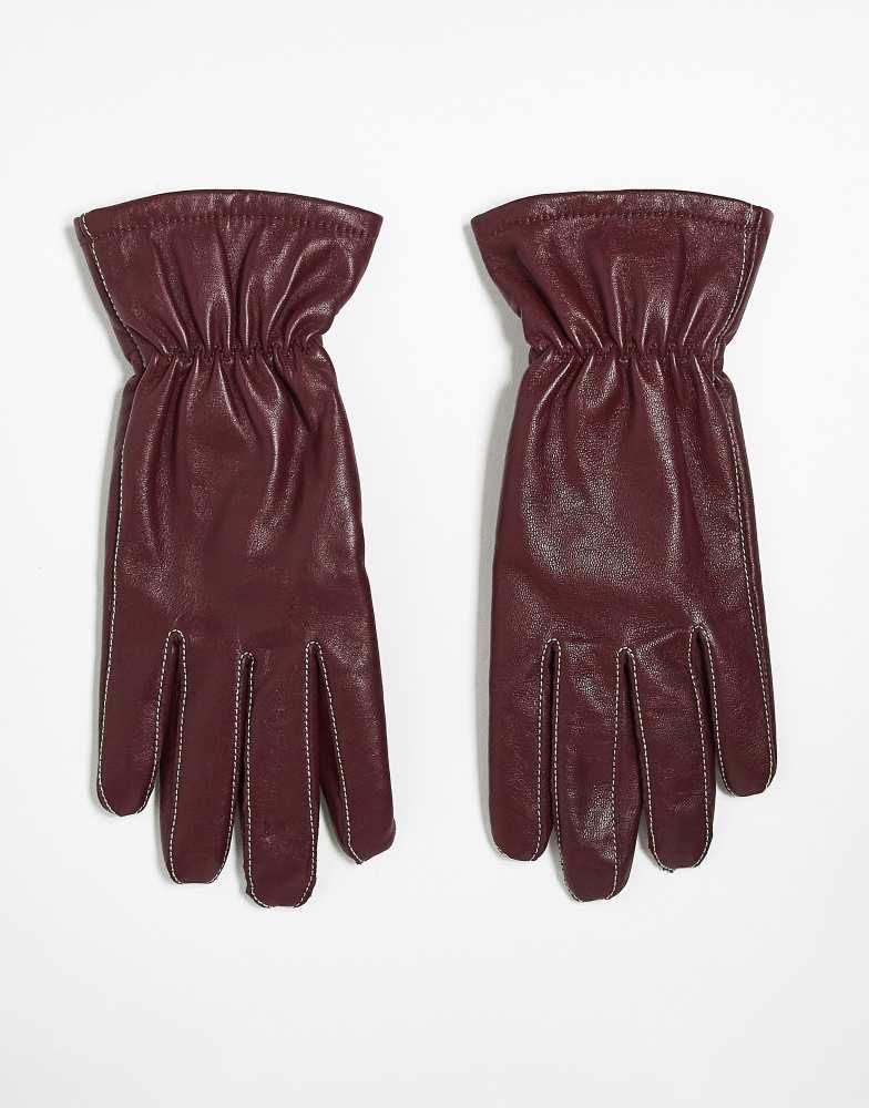 Becksondergaard Becksondergaard smooth leather gloves in burgundy