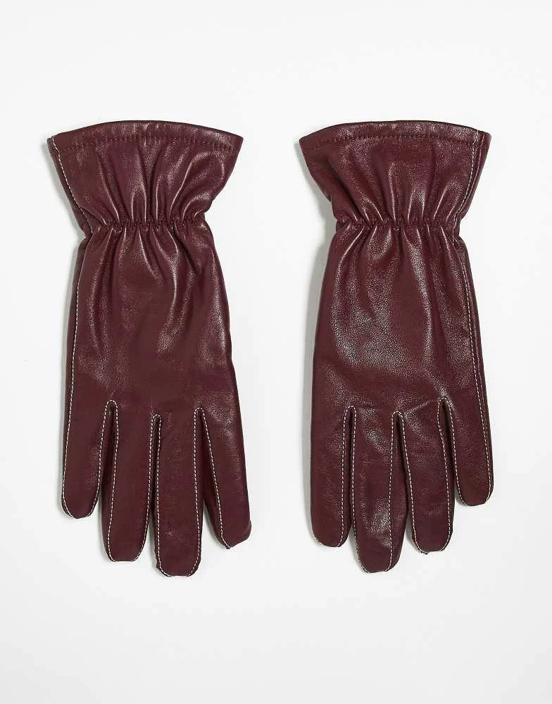 Becksondergaard Becksondergaard smooth leather gloves in burgundy 1