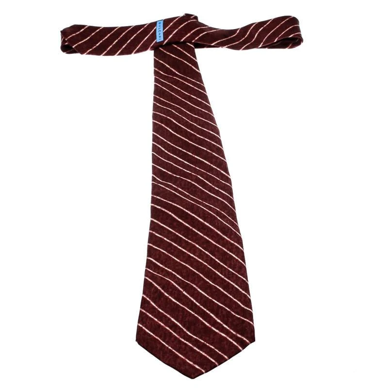BVLGARI Bvlgari X Davide Pizzigoni Burgundy Diagonal Striped Silk Seven Fold Tie 3
