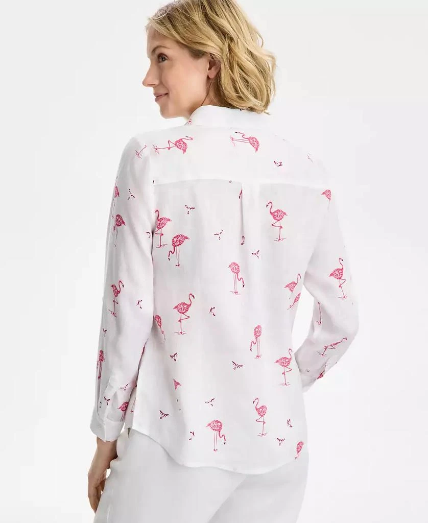 Charter Club Women's Linen Flamingo-Print Roll-Tab Shirt, Exclusively at Macy's 4