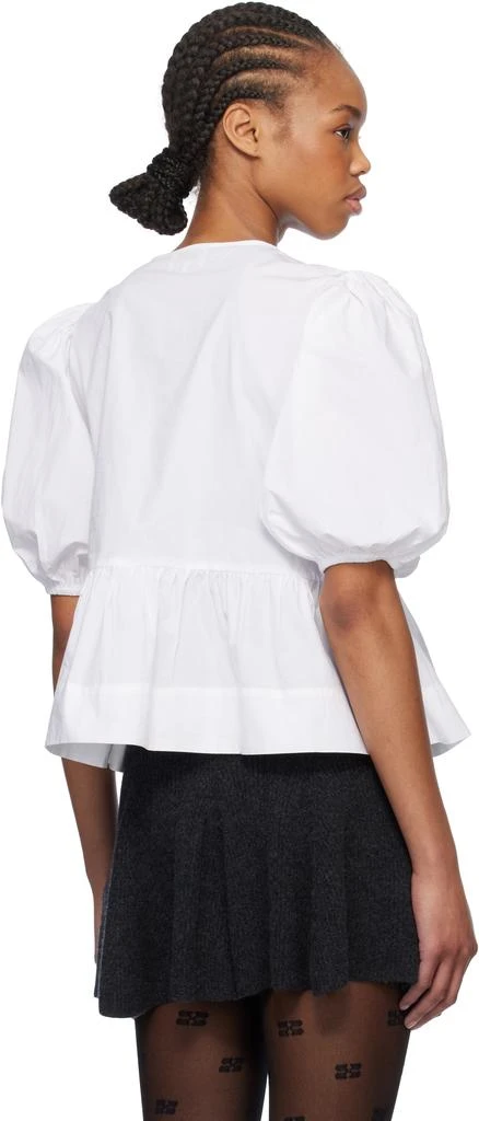 Ganni White Cotton Poplin Peplum Tie Blouse 3