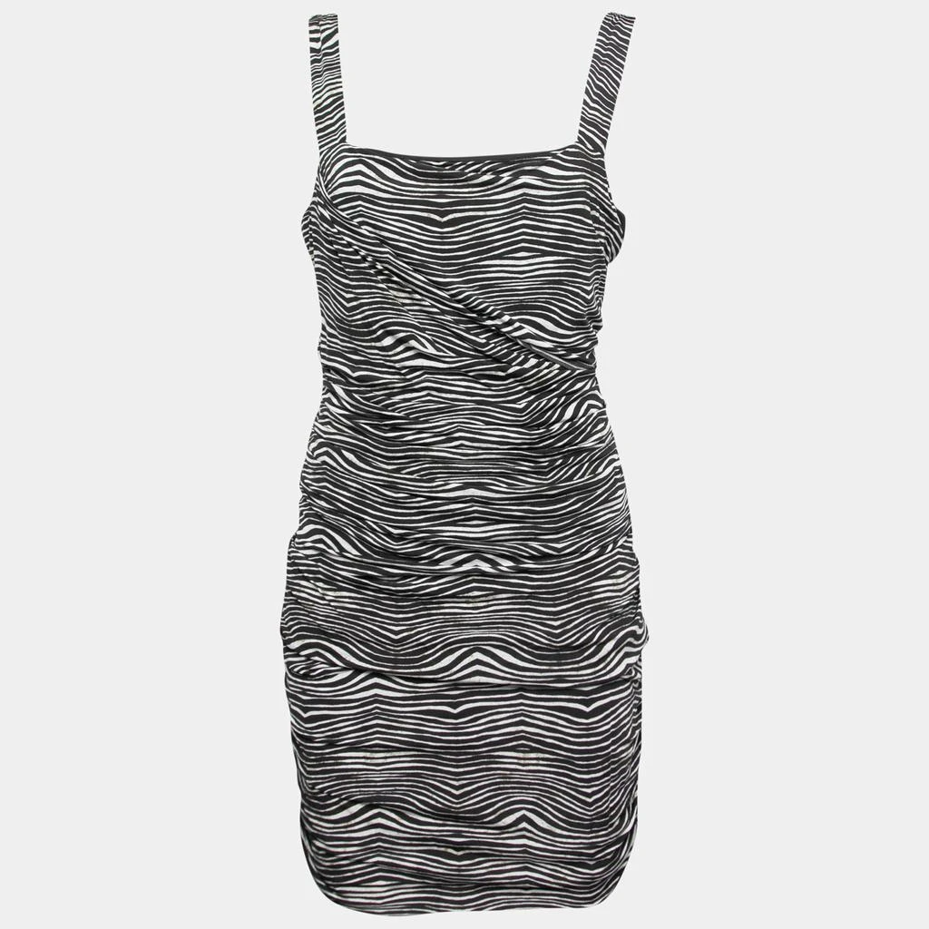 PIERRE BALMAIN Pierre Balmain Black and White Stretch Zebra Print Draped Jersey Mini Dress L 1