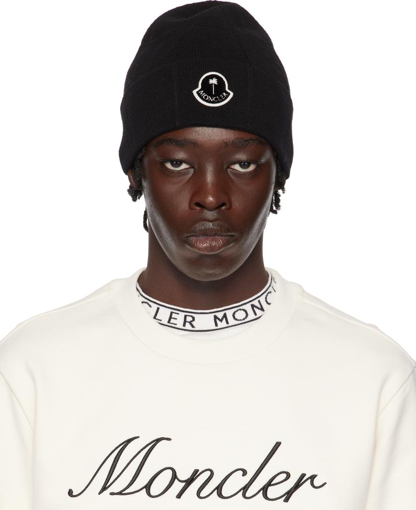 Moncler x Palm Angels ブラック ニットキャップ Moncler Moncler x Palm Angels Black Logo Beanie - Hats - BeyondStyle