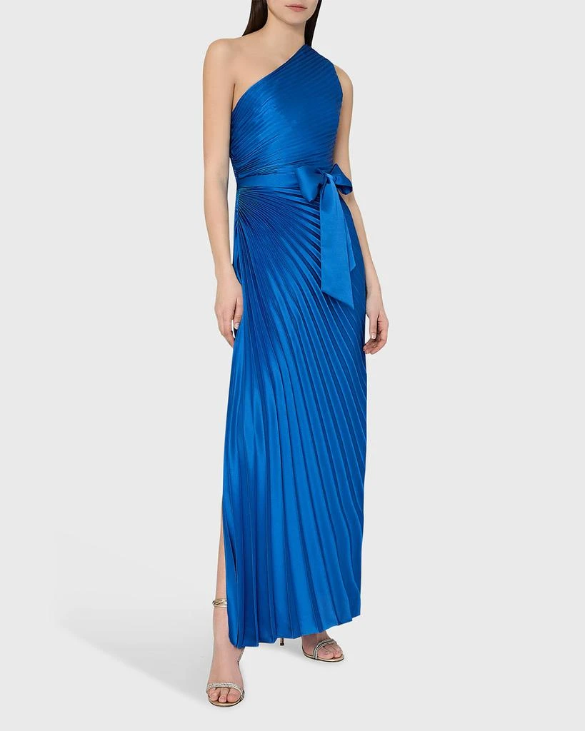 Milly Estelle Pleated One-Shoulder Satin Maxi Dress 2