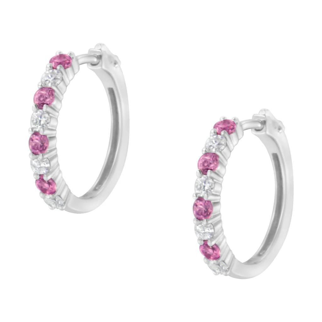 Haus of Brilliance 10K White Gold 2.5MM Sapphire Gemstone and 1/2 Cttw Diamond Hoop Earrings 5