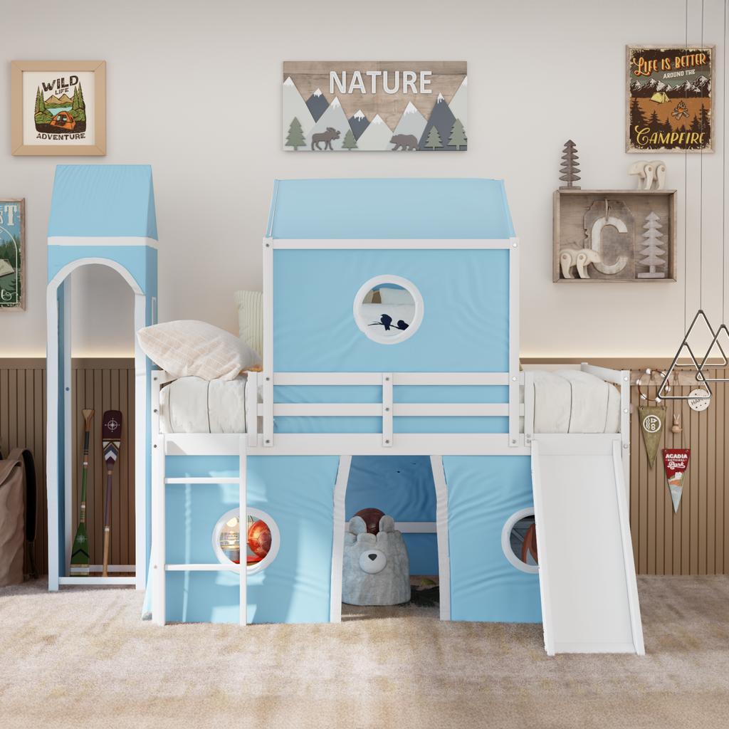 Streamdale Furniture Streamdale Full Size Loft Bed with Slide Tent and Tower