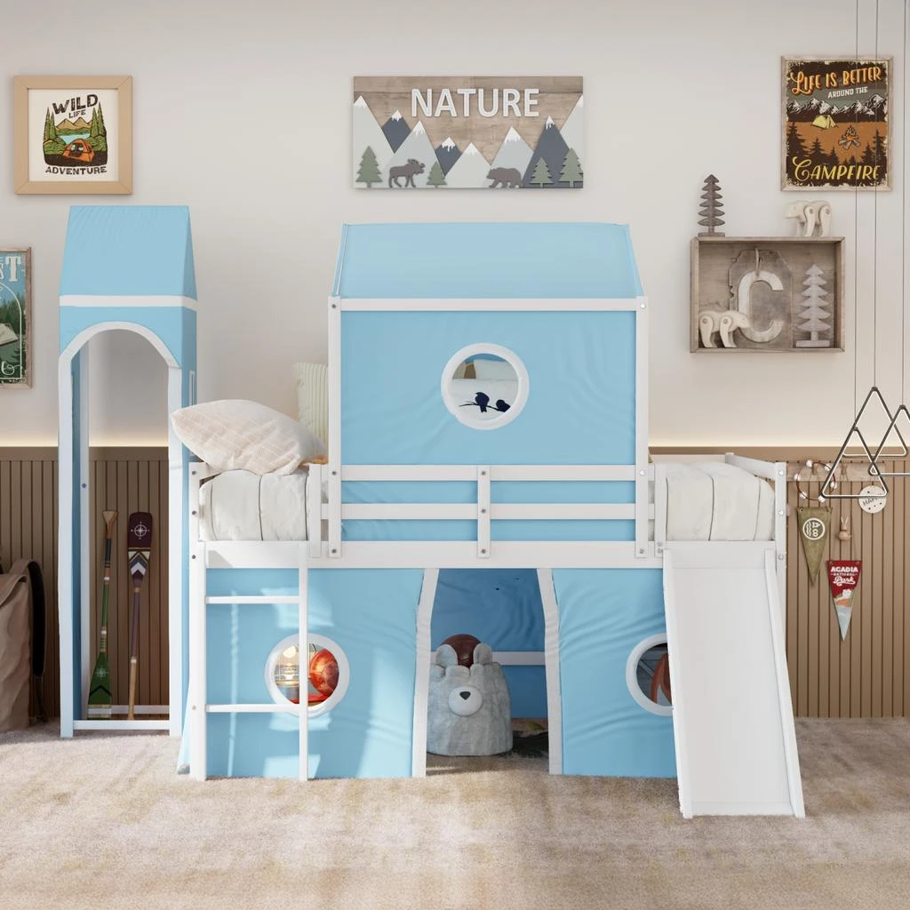 Streamdale Furniture Streamdale Full Size Loft Bed with Slide Tent and Tower 2