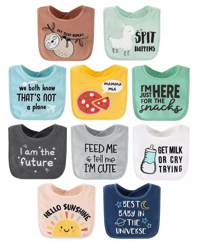 The Peanutshell Terry Feeding Baby Girl Bibs, 10 Pack, Hello Sunshine