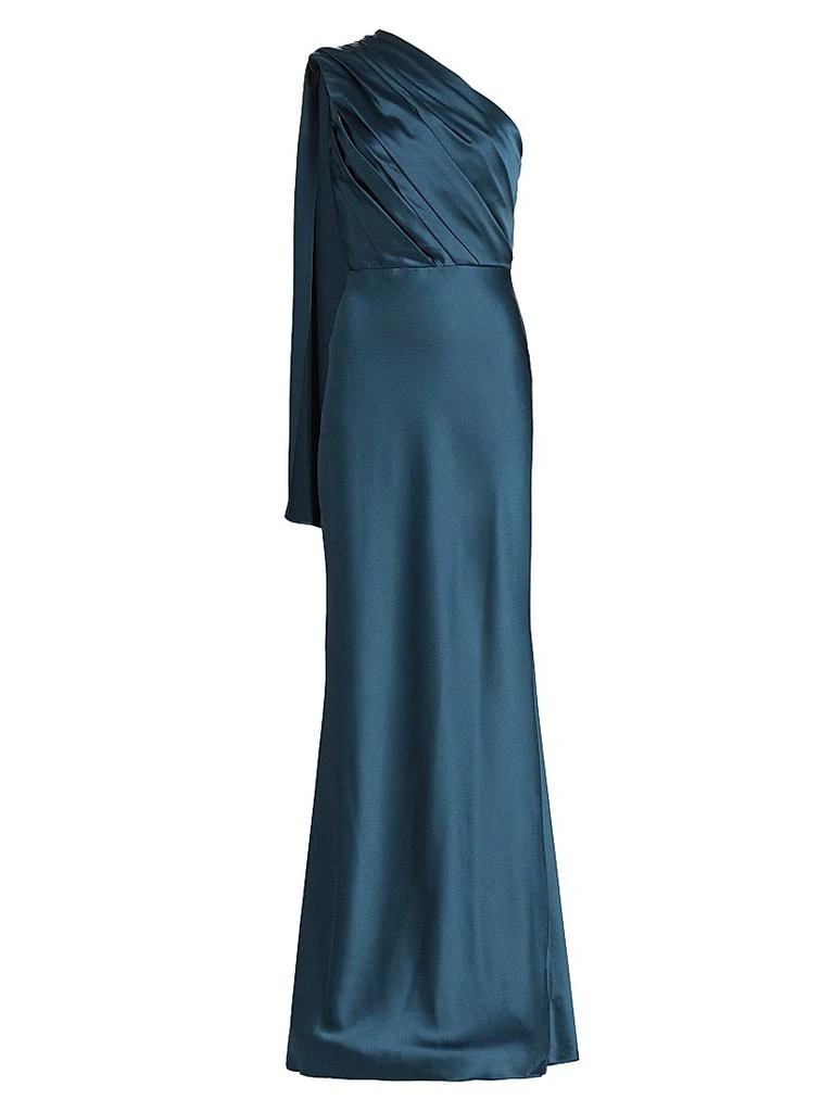 Amsale Satin Draped One-Shoulder Gown 1