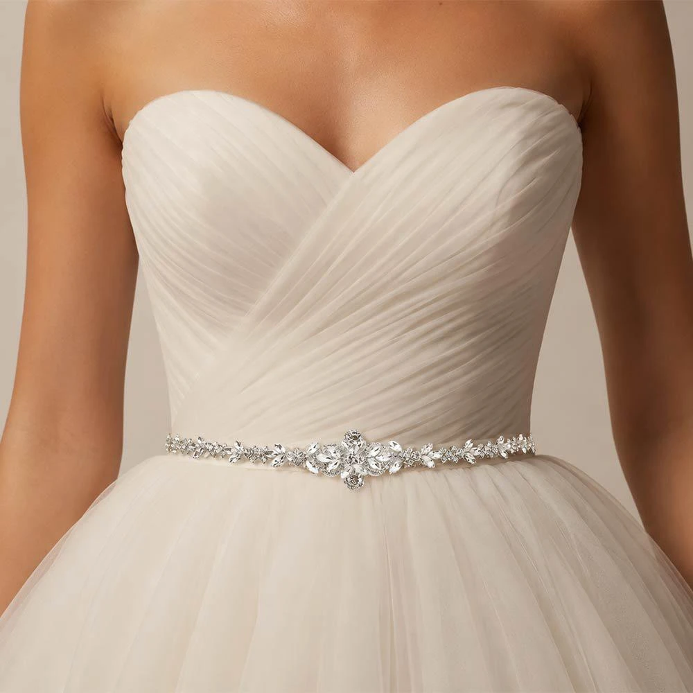 FASHNZFAB Floral Marquise Stone Cluster Sash Ribbon Bridal Wedding Belt Headband multi