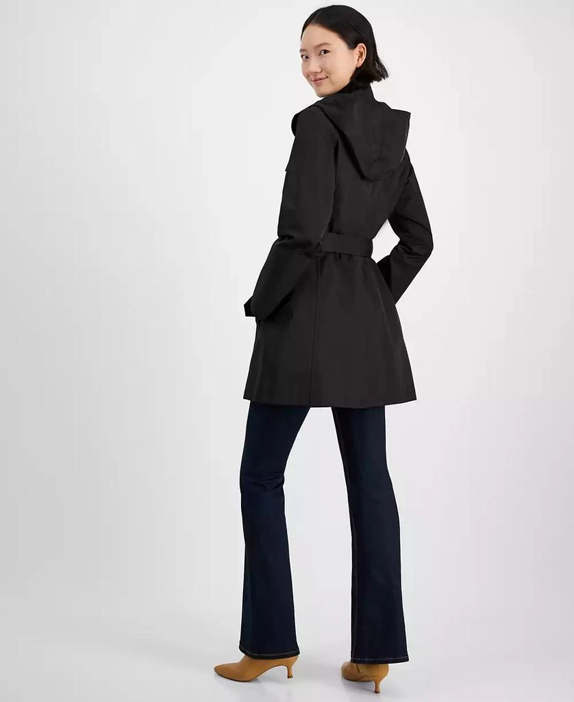 London Fog Petite Zip-Front Belted Long-Sleeve Rain Coat 2