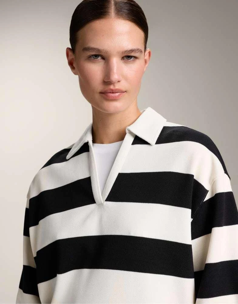 OYSHO OYSHO Striped piqué polo shirt with cotton in black 3