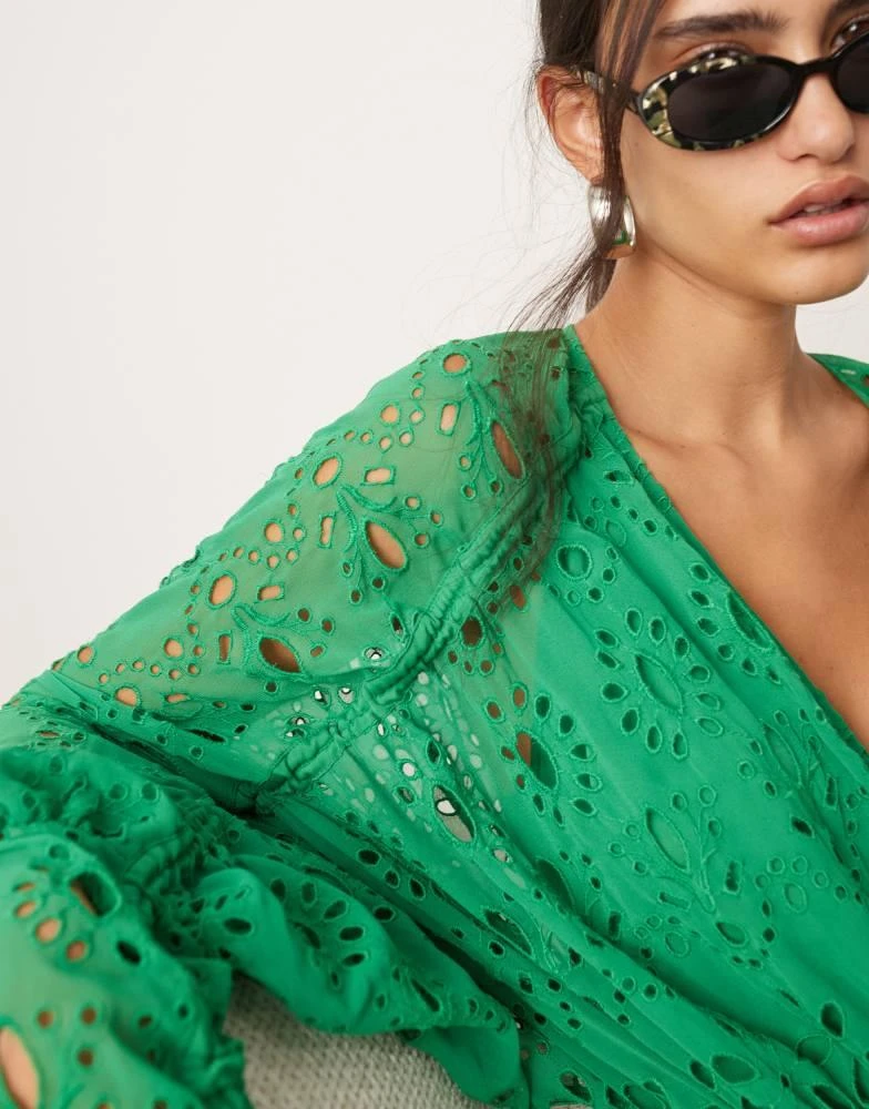 ASOS ASOS EDITION broderie extreme gathered waist maxi dress in green 4
