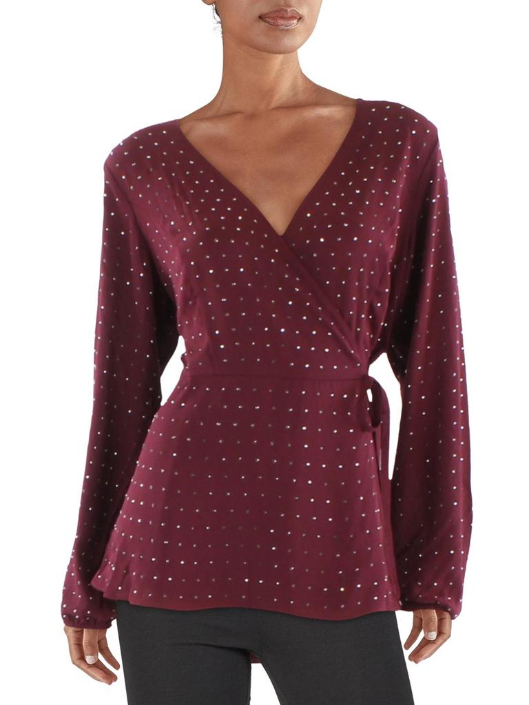 City Chic Plus Womens Side Tie Embellished Wrap Top