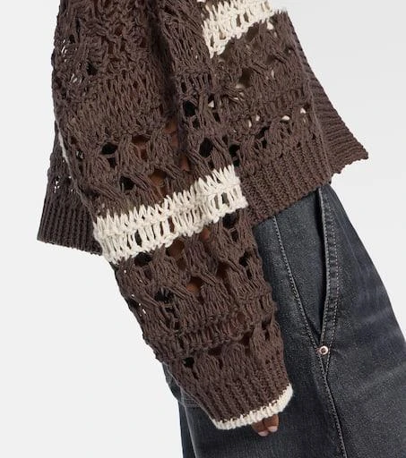 Brunello Cucinelli Open-knit jute and cotton-blend cardigan 5
