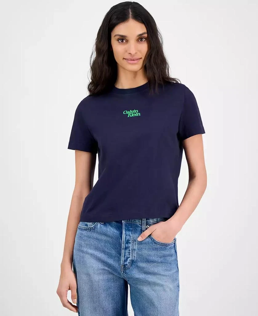 Calvin Klein Women's Flocked Logo Slim T-Shirt 1