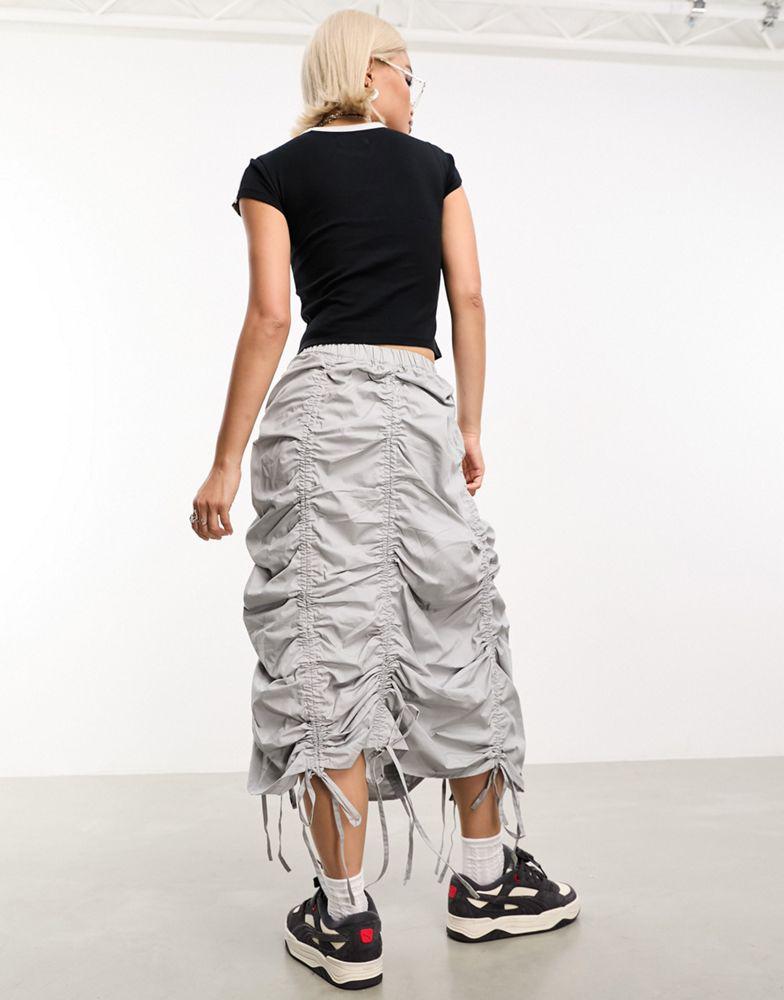 COLLUSION COLLUSION ruched parachute midi skirt in light grey