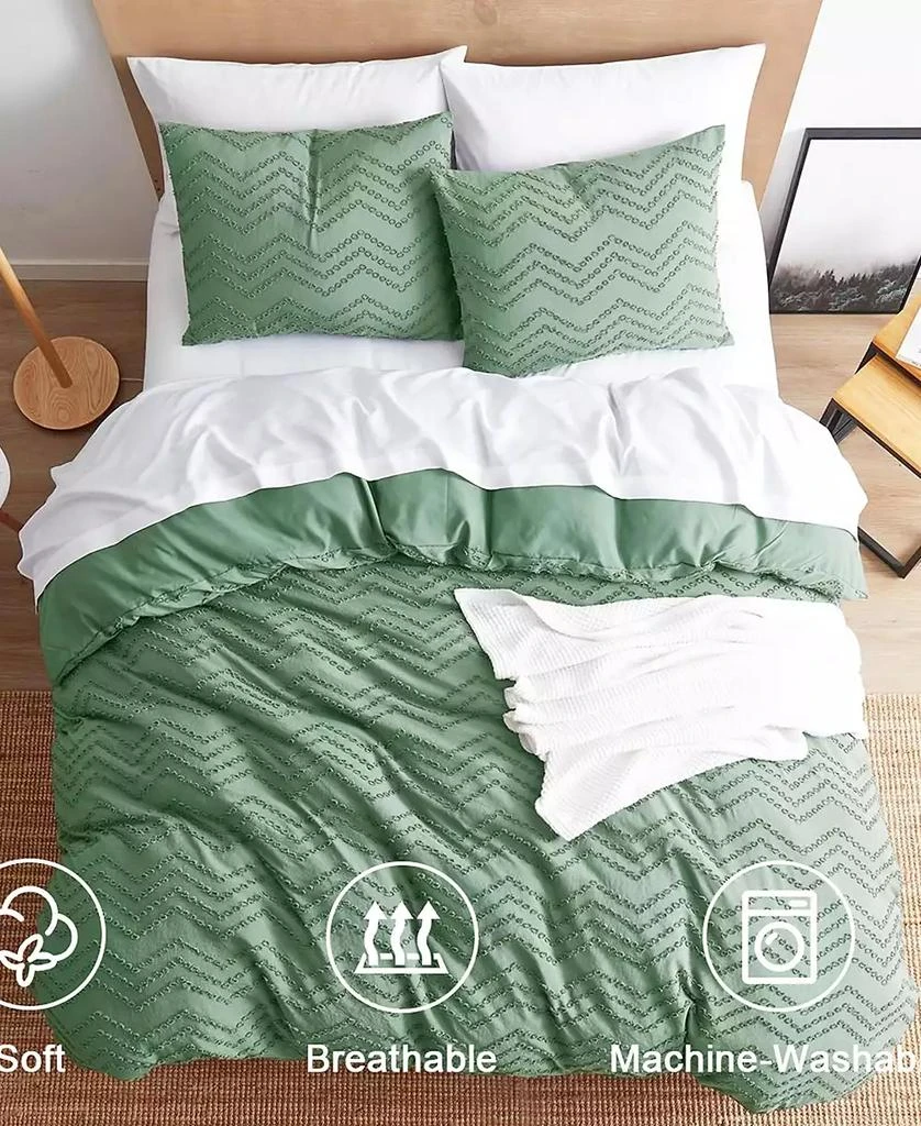 Nestl Bedding Tufted Embroidery Chevron Design Double Brushed 3 Piece Duvet Cover Set 2