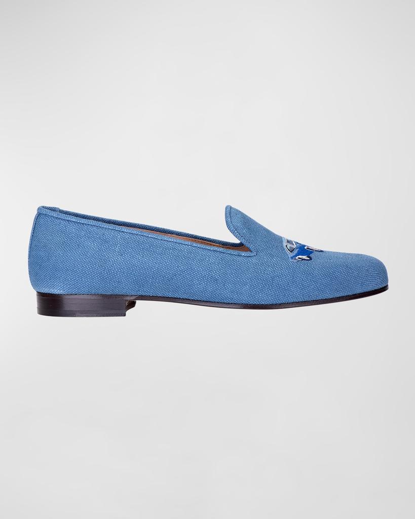 Stubbs and Wootton Men's Embroidered Car Linen Smoking Slippers